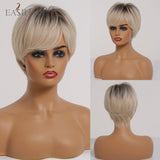 deanwangkt  Short Hair Wig With Bangs Pixie Cut Ombre Black Ash Light Blonde Synthetic Wigs For Women Cosplay Wigs Heat Resistant