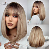 deanwangkt  Short Straight Bob Wigs With Bang Golden Brown Natural Synthetic Hair For Women Daily Cosplay Heat Resistant Fiber Wigs