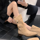 deanwangkt  fashion inspo    NEW Autumn Women's Boots Faux Suede Shoes for Women Square Toe Chunky Heel Black Boots Retro Long Boots Women Knee High Boots