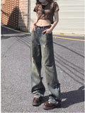 deanwangkt Perforated Jeans, Summer Loose Straight Leg Wide Leg Pants, Niche Stitching, Old Beggar Pants, Women's Jeans