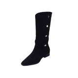 deanwangkt  fashion inspo    NEW Autumn Women's Boots Faux Suede Shoes for Women Square Toe Chunky Heel Black Boots Retro Long Boots Women Knee High Boots