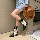 deanwangkt  Autumn Shoes   NEW Autumn Fashion Women Boots Pointed Toe Chunky Heel Shoes Women Genuine Leather Boots Women Black Western Boots Cowboy Boots