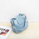 deanwangkt  Casual Denim Bucket bag for women Shoulder Crossbody Bag Multiple pockets  ladies handbag Luxury design Female big Totes blue