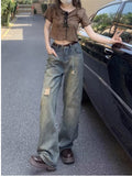 deanwangkt Perforated Jeans, Summer Loose Straight Leg Wide Leg Pants, Niche Stitching, Old Beggar Pants, Women's Jeans