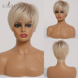 deanwangkt  Short Hair Wig With Bangs Pixie Cut Ombre Black Ash Light Blonde Synthetic Wigs For Women Cosplay Wigs Heat Resistant