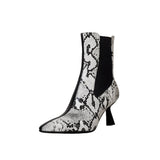 deanwangkt  Autumn Shoes    Autumn Women Boots Pointed Toe Thin Heel Cow Leather Boots Elegant Snake-print Leather Shoes for Women High Heel Boots