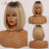 deanwangkt  Short Straight Bob Wigs With Bang Golden Brown Natural Synthetic Hair For Women Daily Cosplay Heat Resistant Fiber Wigs