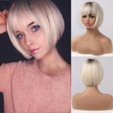 deanwangkt  Short Hair Wig With Bangs Pixie Cut Ombre Black Ash Light Blonde Synthetic Wigs For Women Cosplay Wigs Heat Resistant