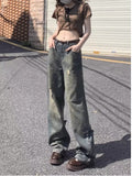 deanwangkt Perforated Jeans, Summer Loose Straight Leg Wide Leg Pants, Niche Stitching, Old Beggar Pants, Women's Jeans