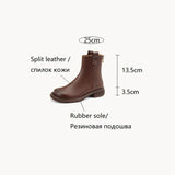 deanwangkt  Autumn Shoes   NEW Fall Shoes Women Split Leather Boots Round Toe Chunky Heel Women Boots Winter Solid Slip-on Ankle Boots Western Boots Women