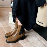 deanwangkt Autumn Shoes     Autumn Women Boots Square Toe Chunky Heel Boots Split Leather Shoes Women Solid Short Boots for Women Fashion Fall Shoes