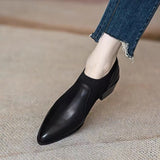 deanwangkt Autumn New Soft Work Shoes,Women Mid Heels,Stretch,Pointed Toe,Slip On British Style