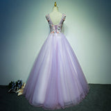 Solvbao Light Purple Tulle Long Sweet 16 Formal Dress with Lace, Purple Prom Dress