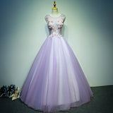 Solvbao Light Purple Tulle Long Sweet 16 Formal Dress with Lace, Purple Prom Dress