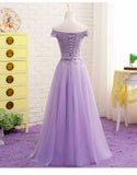 Solvbao Light Purple Sweetheart Lace Applique Off Shoulder Prom Dress, A-line Long Party Dress