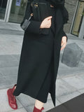 Solid Lapel Mid Length Overcoat, Elegant Long Sleeve Winter Outerwear, Women's Clothing