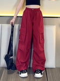 Girls Streetwear Big Pockets Loose Fit High-waisted Cargo Pants