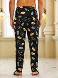 Men's Trendy Hamburger Soda Drinks Print Loose Pajama Pants, Stylish All-match Pants, Comfy & Breathable For Summer