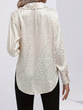 Leopard Jacquard Shirt, Elegant Button Front Long Sleeve Shirt, Women's Clothing