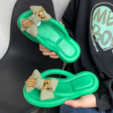 deanwangkt - Green Casual Living Patchwork With Bow Round Comfortable Shoes