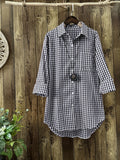 Gingham Print Shirt, Casual Button Front Long Sleeve Hem Acr Shirt With A Collar, Women's Clothing