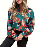 Plus Size Casual Blouse, Women's Plus Tie Dye Lantern Sleeve Lapel Collar Shirt Top