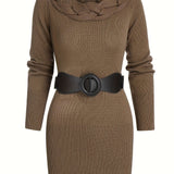 deanwangkt-1  Solid Cable Knit Belted Dress, Elegant Long Sleeve Dress For Fall & Winter, Women's Clothing