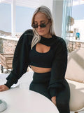 Women Casual Loose Crop Long Sleeve Sweatshirts, Crew Neck Crop Tops, Women's Clothing