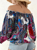 Paisley Print Off Shoulder Blouse, Casual Long Sleeve Blouse For Spring & Fall, Women's Clothing