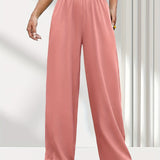 Solid Elastic Waist Loose Pants, Casual Wide Leg Pants For Spring & Summer, Women's Clothing