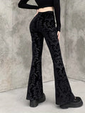 deanwangkt-1  Gothic Floral Print High Waist Pants, Elegant Flare Leg Pants, Women's Clothing