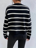 deanwangkt-1  Striped Crew Neck Pullover Sweater, Casual Long Sleeve Drop Shoulder Sweater, Women's Clothing