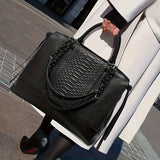 Genuine Leather Handbag For Women, Crocodile Pattern Shoulder Bag, Luxury Large Capacity Tote Bag