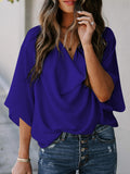 Women's Blouse V-neck Loose Casual Fashion Chiffon Solid Blouse