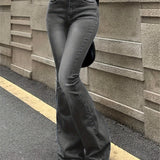 Plain Washed Retro Flare Jeans, Slim Fit High Stretch Slant Pockets Bell Bottom Jeans, Women's Denim Jeans & Clothing