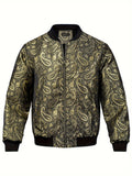 Yellow Paisley Men's Jacquard Floral Jacket Casual Zip Windbreaker Bomber Jacket Warm Coat