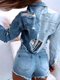 deanwangkt-1  Ripped Color Block Cropped Denim Jacket, Distressed Vintage Style Single-Breasted Long Sleeve Denim Coat, Women's Denim Jeans & Clothing