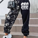 Plus Size Halloween Pants, Women's Plus Skull Print Medium Stretch Tapered Leg Pants