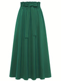 Solid Belted Maxi Skirts, Elegant Pleated Versatile Skirts, Women's Clothing