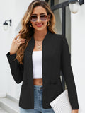 Solid Open Front Blazer, Casual Long Sleeve Pocket Blazer, Women's Clothing