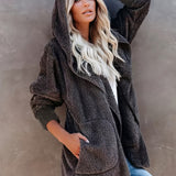 Hooded Teddy Coat, Casual Long Sleeve Winter Warm Outerwear, Women's Clothing