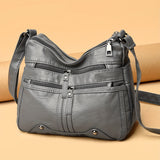 Solid Color Zipper Crossbody Bag, PU Leather Textured Bag, Classic Fashion Versatile Shoulder Bag