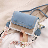 Stitch Detail Flap Square Bag, Trendy Colorblock Crossbody Bag, Casual Shoulder Purse With Wide Strap