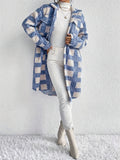 Long Sleeve Elegant Plaid Pattern Button Front Teddy Coat for Fall & Winter, Women's Mid-length Warm Outerwear