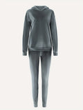 Solid Casual Two-piece Set, Long Sleeve Hooded Tops & Long Length Slim Pants Outfits, Women's Clothing