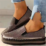 deanwangkt - Silver Casual Patchwork Rhinestone Round Comfortable Out Door Flats Shoes