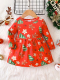 Popular Christmas Printed Cute Dress For Baby Girls In Europe And America