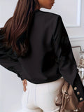 Solid Button Front Blouse, Casual Long Sleeve Versatile Blouse, Women's Clothing