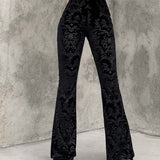 deanwangkt-1  Gothic Floral Print High Waist Pants, Elegant Flare Leg Pants, Women's Clothing