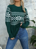 Elegant Geometric Pattern Crew Neck Sweater - Soft, Stretchy, Long Sleeve Knit Top with Raglan Design for Fall and Winter - Perfect for Christmas Parties and Casual Occasions